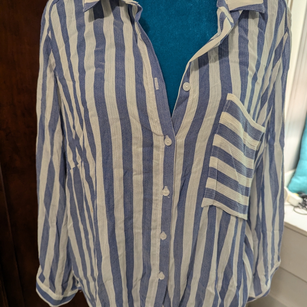 Casual Striped Button-Up Blouse